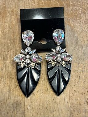J. Crew Crystal and Black Statement Drop Earrings